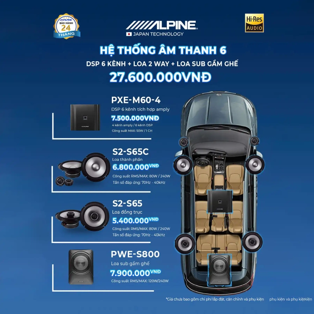 Hệ Thống Âm Thanh 6 - DSP 6 Kênh + Loa 2 Way + Loa Sub Gầm Ghế